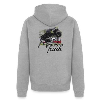 Monster truck, moteur, voiture, vitesse - Veste à capuche bio Premium Unisexe - gris chiné - Dos - Nico (187cm)