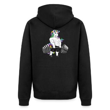 Einhorn Kreuzheben Workout Bodybuilder Geschenk - Unisex Premium Bio Zip Hoodie - Schwarz - Hinten - Nico (187cm)