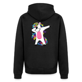 Dabbing Einhorn Regenbogen Mädchen Geschenk - Unisex Premium Bio Zip Hoodie - Schwarz - Hinten - Nico (187cm)