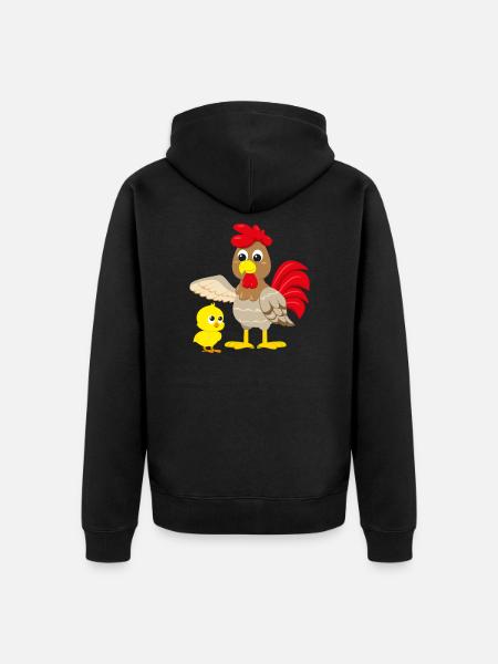 Cartoon design chicken with chicks - Unisex Premium Organic Zip Hoodie - black