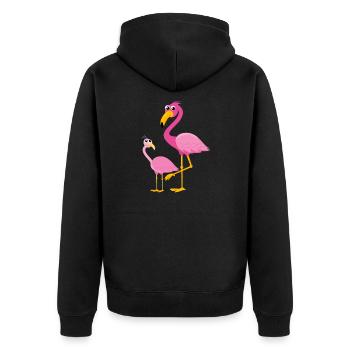 Flamingo mit Flamingobaby - Unisex Premium Bio Zip Hoodie - Schwarz - Hinten - Nico (187cm)