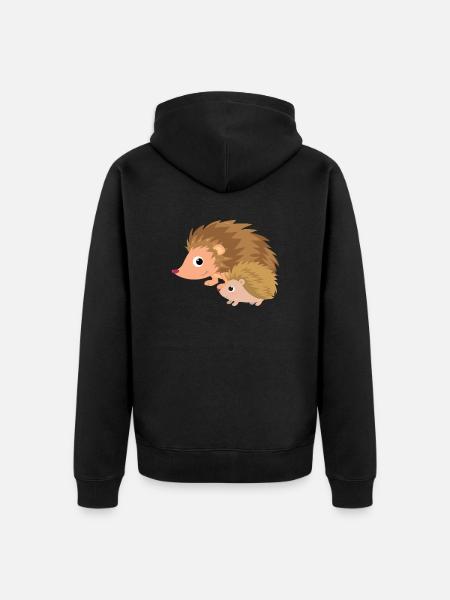 Hérisson avec bébé hérisson - Veste à capuche bio Premium Unisexe - noir