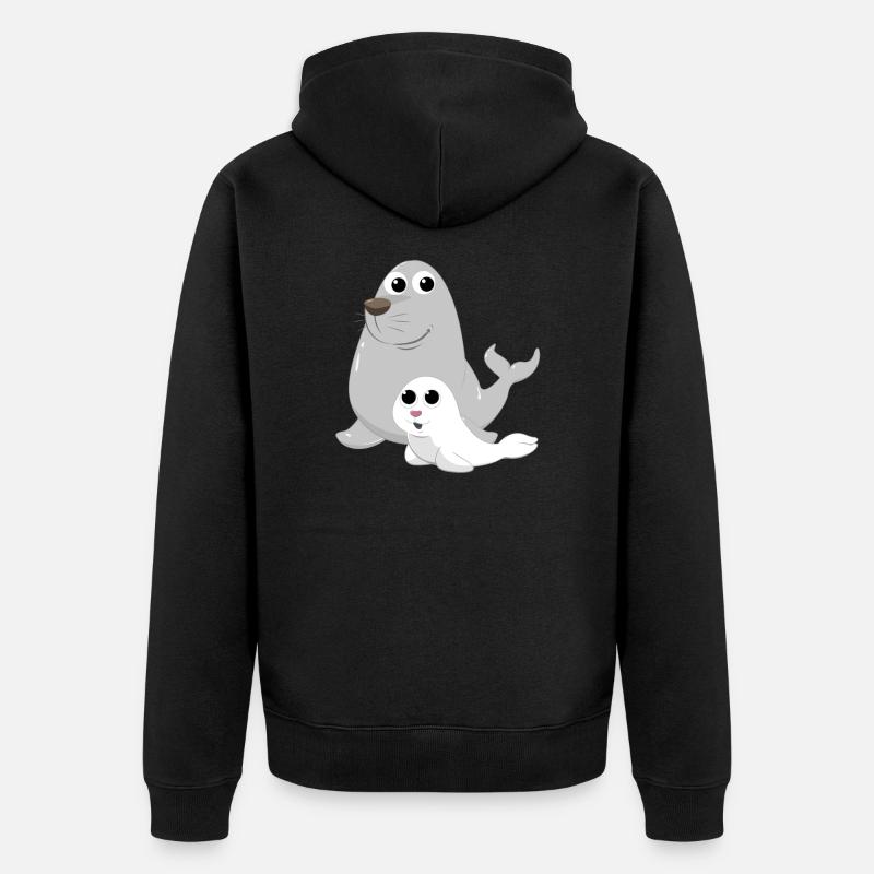 Phoque avec bébé phoque - Veste à capuche bio Premium Unisexe - noir