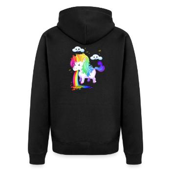 Einhorn Regenbogen Kotze Einhornliebhaber Geschenk - Unisex Premium Bio Zip Hoodie - Schwarz - Hinten - Nico (187cm)