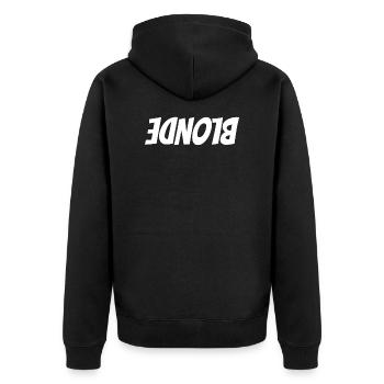Blonde Blond auf dem Kopf weiss Shirt - Unisex Premium Bio Zip Hoodie - Schwarz - Hinten - Nico (187cm)