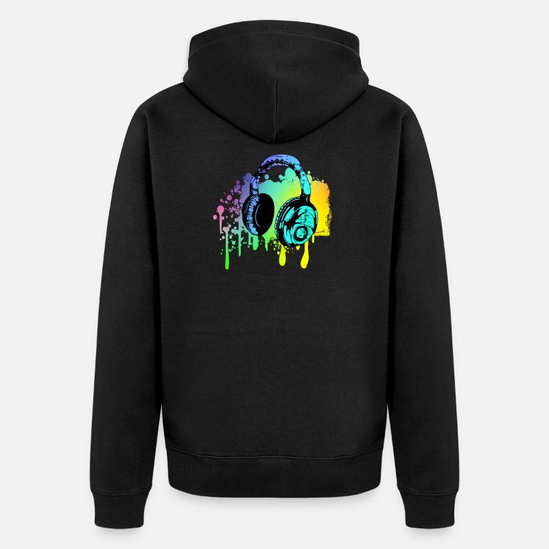 Bunter DJ Kopfhörer - Unisex Premium Bio Zip Hoodie - Schwarz