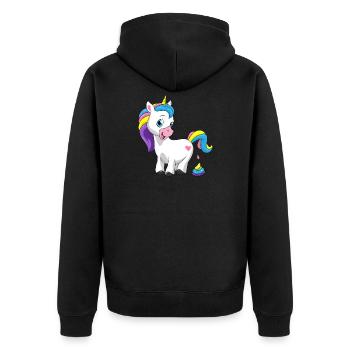 Einhorn Regenbogen Scheiße Einhornkacke Geschenk - Unisex Premium Bio Zip Hoodie - Schwarz - Hinten - Nico (187cm)
