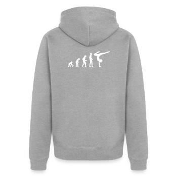 Evolution Turnen Design - Unisex Premium Bio Zip Hoodie - Grau meliert - Hinten - Nico (187cm)