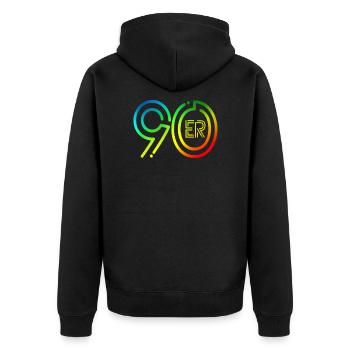 90er Jahre Fan Design mit bunten Farben - Unisex Premium Bio Zip Hoodie - Schwarz - Hinten - Nico (187cm)