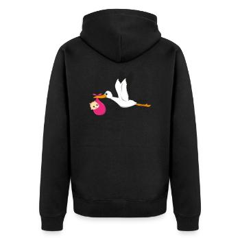 Stork flying with baby girl gift - Unisex Premium Organic Zip Hoodie - black - Back - Nico (187cm)