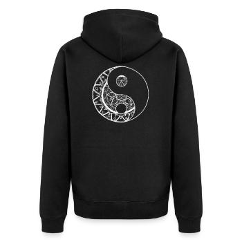 Mandala yin yang peint à la main en blanc - Veste à capuche bio Premium Unisexe - noir - Dos - Nico (187cm)