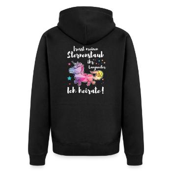 JGA Einhorn Fresst meinen Sternenstaub Hochzeit - Unisex Premium Bio Zip Hoodie - Schwarz - Hinten - Nico (187cm)