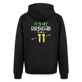 Kind 11 Jahre Geschenk Es ist mein 11. Geburtstag - Unisex Premium Bio Zip Hoodie - Schwarz - Hinten - Nico (187cm)