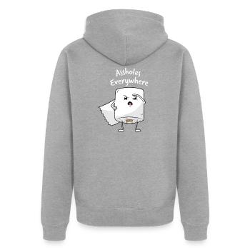 Assholes Everywhere cadeau PQ insulte - Veste à capuche bio Premium Unisexe - gris chiné - Dos - Nico (187cm)