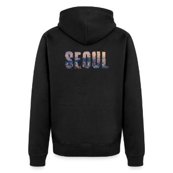 seoul stadt - Unisex Premium Bio Zip Hoodie - Schwarz - Hinten - Nico (187cm)