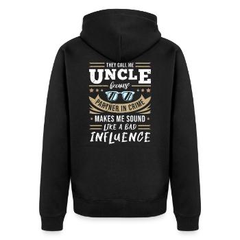 Uncle - Partner In Crime & Bad Influence - Unisex Premium Bio Zip Hoodie - Schwarz - Hinten - Nico (187cm)