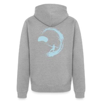 Kite Surfen - Unisex Premium Bio Zip Hoodie - Grau meliert - Hinten - Nico (187cm)