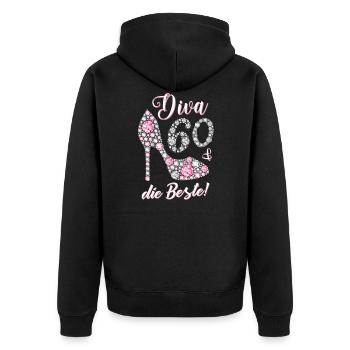 Diva die Beste 60 Jahre Geschenk 60. Geburtstag - Unisex Premium Bio Zip Hoodie - Schwarz - Hinten - Nico (187cm)