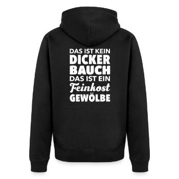 Kein dicker Bauch Feinkost Gewölbe Geschenk Mann - Unisex Premium Bio Zip Hoodie - Schwarz - Hinten - Nico (187cm)