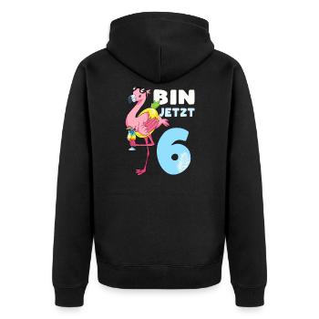 J’ai maintenant 6 ans de Cadeau Flamingo 6e anniversaire - Veste à capuche bio Premium Unisexe - noir - Dos - Nico (187cm)