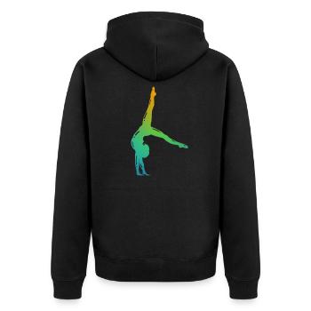 Turnerin in Farbe - Turnen - Turner - Unisex Premium Bio Zip Hoodie - Schwarz - Hinten - Nico (187cm)