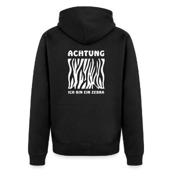 Achtung ich bin ein Zebra Kostüm - Unisex Premium Bio Zip Hoodie - Schwarz - Hinten - Nico (187cm)