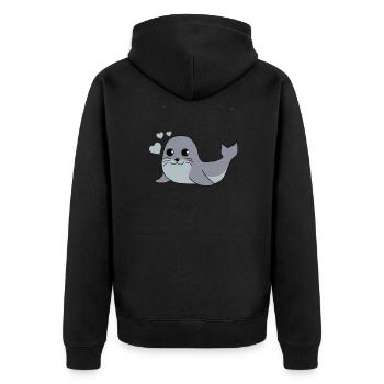 Süßes Seehund Robben Baby als Geschenk für Kids - Unisex Premium Bio Zip Hoodie - Schwarz - Hinten - Nico (187cm)