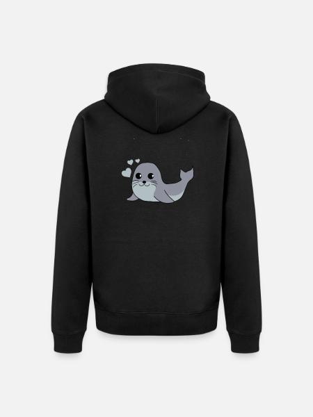 Urocza pieczęć pieczętuje dziecko jako prezent dla dzieci - Ekologiczna rozpinana bluza z kapturem Premium unisex - czarny