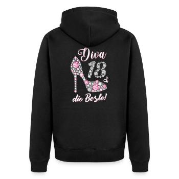 Diva die Beste 18 Jahre Geschenk 18. Geburtstag - Unisex Premium Bio Zip Hoodie - Schwarz - Hinten - Nico (187cm)