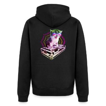 Katze Brille Turntable DJ Disco Club Nachtleben - Unisex Premium Bio Zip Hoodie - Schwarz - Hinten - Nico (187cm)