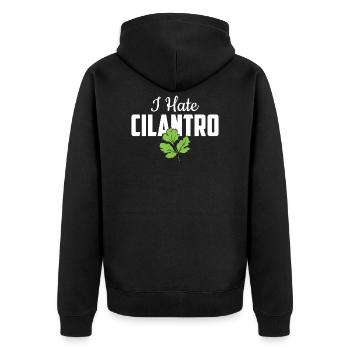 I Hate Coriander - I Hate Cilantro - Unisex Premium Bio Zip Hoodie - Schwarz - Hinten - Nico (187cm)