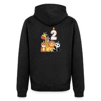 Dessin animé animaux 2 anniversaire pour les enfants - Veste à capuche bio Premium Unisexe - noir - Dos - Nico (187cm)