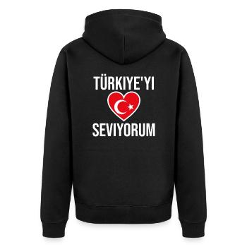 I love Turkey Türkiye'yi seviyorum love Turkey - Unisex Premium Organic Zip Hoodie - black - Back - Nico (187cm)
