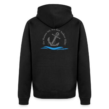 Zu Hause ist, wo der Anker fällt! - Unisex Premium Bio Zip Hoodie - Schwarz - Hinten - Nico (187cm)