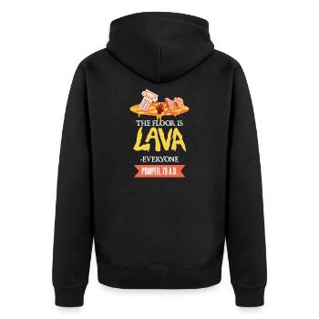 Geschichte: der Boden ist Lava - Unisex Premium Bio Zip Hoodie - Schwarz - Hinten - Nico (187cm)