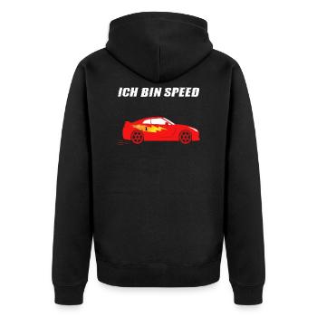 Sportauto - Ich bin Speed in Feuer-Rot - Unisex Premium Bio Zip Hoodie - Schwarz - Hinten - Nico (187cm)