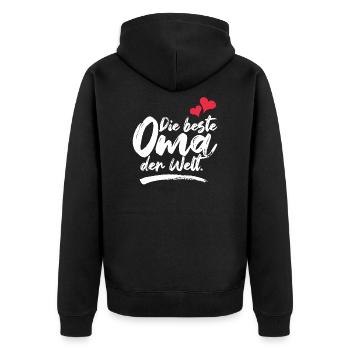 Die beste Oma der Welt - Unisex Premium Bio Zip Hoodie - Schwarz - Hinten - Nico (187cm)