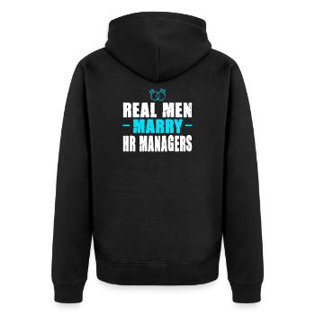 Real men marry : HR Manager - Veste à capuche bio Premium Unisexe - noir - Dos - Nico (187cm)