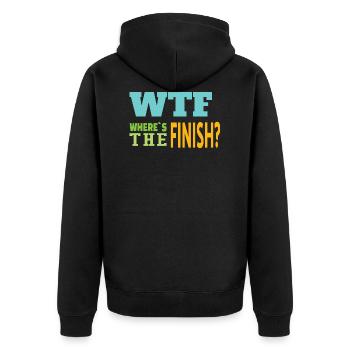 RUNNING: Where's The Finish - Unisex Premium Organic Zip Hoodie - black - Back - Nico (187cm)
