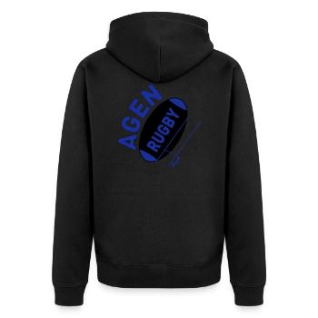 AGEN RUGBY - Unisex Premium Bio Zip Hoodie - Schwarz - Hinten - Nico (187cm)