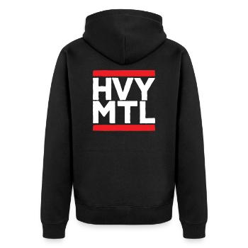 HVY MTL Heavy Metal Shortcut Rocker Biker Shirt - Unisex Premium Bio Zip Hoodie - Schwarz - Hinten - Nico (187cm)