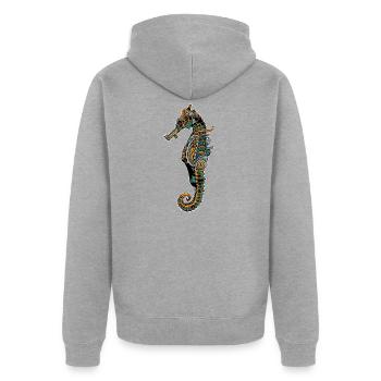 Mechanisches Seepferdchen Meerestier Motiv - Unisex Premium Bio Zip Hoodie - Grau meliert - Hinten - Nico (187cm)