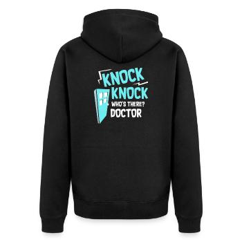 DOCTORS: Knock Knock Doctor - Unisex Premium Organic Zip Hoodie - black - Back - Nico (187cm)