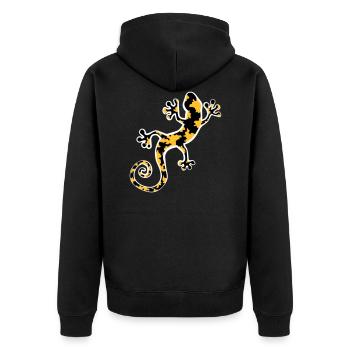Gelb und Schwarz beschmutzter Leopardgecko - Unisex Premium Bio Zip Hoodie - Schwarz - Hinten - Nico (187cm)