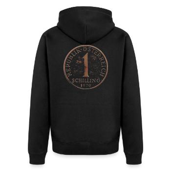 1970 Retro Schilling Österreich - Unisex Premium Bio Zip Hoodie - Schwarz - Hinten - Nico (187cm)
