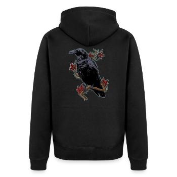 Raven crow bird black bird of prey autumn motif - Unisex Premium Organic Zip Hoodie - black - Back - Nico (187cm)