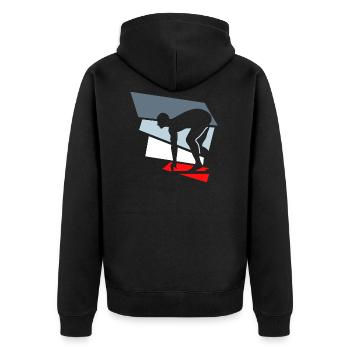 schwimmen - Unisex Premium Bio Zip Hoodie - Schwarz - Hinten - Nico (187cm)