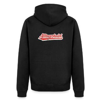 Alltagsheld - Unisex Premium Bio Zip Hoodie - Schwarz - Hinten - Nico (187cm)