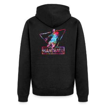 handball handballer geschenk - Unisex Premium Bio Zip Hoodie - Schwarz - Hinten - Nico (187cm)