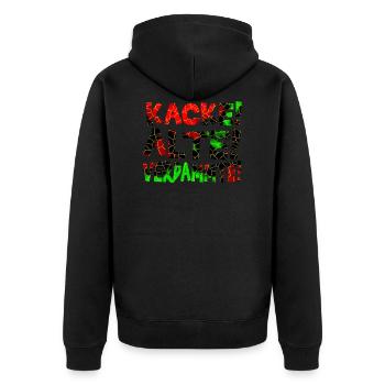Kacke Alte Verdammte - Unisex Premium Bio Zip Hoodie - Schwarz - Hinten - Nico (187cm)